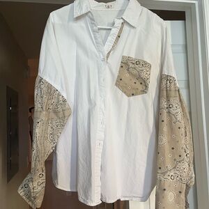 White Shirt with Paisley Sleeves